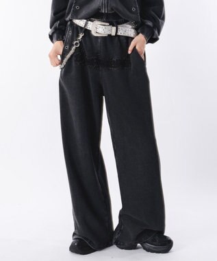 WEGO 【ウエストゴム/ユニセックス着用ITEM】ブリーチハトメスウェットパンツ ブラックその他