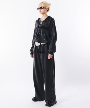 WEGO 【ウエストゴム/ユニセックス着用ITEM】ブリーチハトメスウェットパンツ ブラックその他