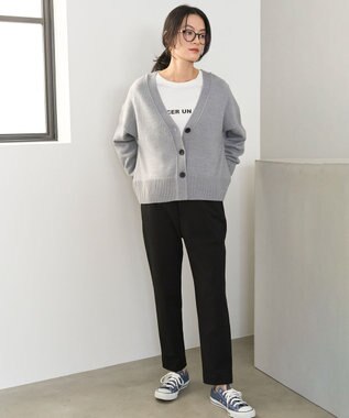 UNFILO 【洗える】クロップド Vネック カーディガン グレー