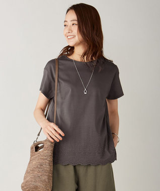 J.PRESS LADIES L 【UVケア・接触冷感】コンパクトコットンスムース 裾刺繍 カットソー