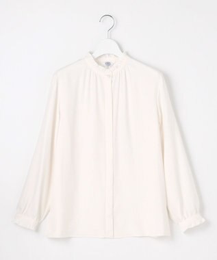 J.PRESS LADIES L 【洗える】ヌーディスバックサテン フリル襟 ブラウス アイボリー系
