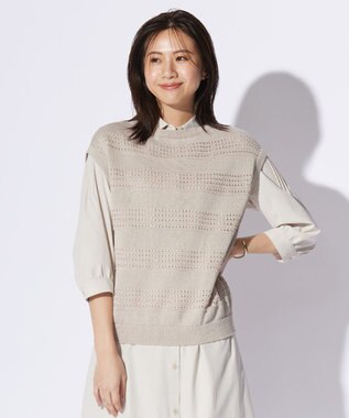 J.PRESS LADIES L 【洗える】PATTERN ニット ベスト ベージュ系