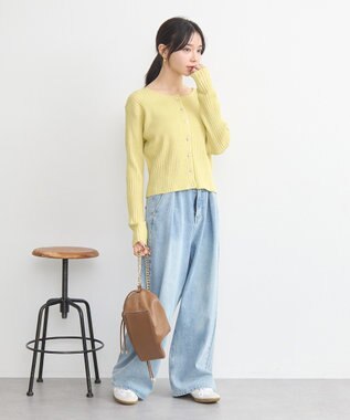 earth music&ecology シルバープチ釦リブニットカーディガン Light Yellow
