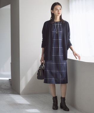 J.PRESS LADIES 【洗える】2/2綾 メモリーチェック ワンピース ネイビー系3