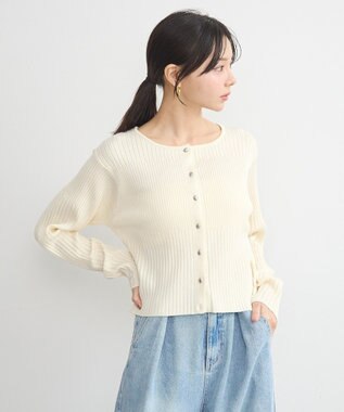 earth music&ecology シルバープチ釦リブニットカーディガン Ivory