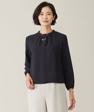 J.PRESS LADIES S プルエラ フリルネック カットソー ネイビー系