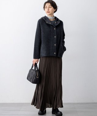 23区 S 【洗える】クラッシュ プリーツ ジョーゼット スカート ダークブラウン系