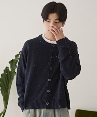 WEGO ネップクルーネックカーディガン ネイビー