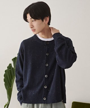 WEGO ネップクルーネックカーディガン ネイビー