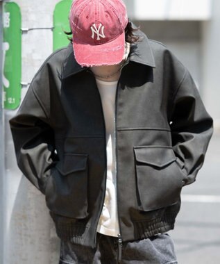 WEGO 【25年秋冬新作/ユニセックス着用ITEM/SMLサイズ展開】PUダブルZIPフライトブルゾン グレーその他