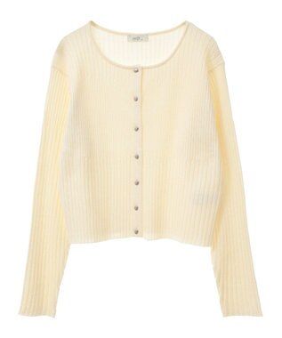 earth music&ecology シルバープチ釦リブニットカーディガン Ivory