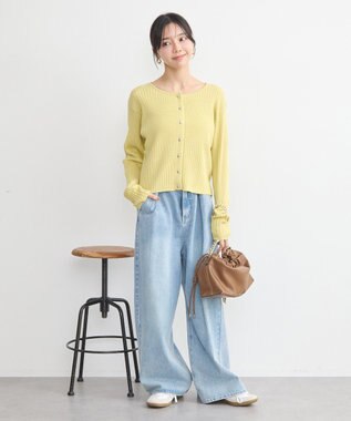 earth music&ecology シルバープチ釦リブニットカーディガン Light Yellow