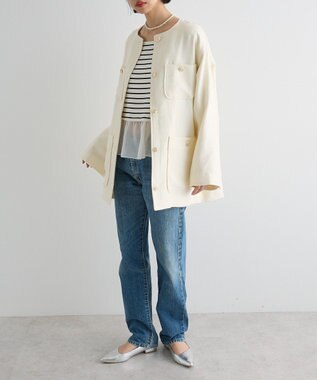 Green Parks ツィードミディ丈ジャケット Off White