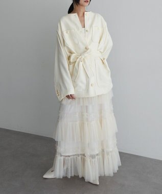 Green Parks ツィードミディ丈ジャケット Off White