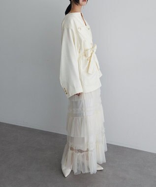 Green Parks ツィードミディ丈ジャケット Off White