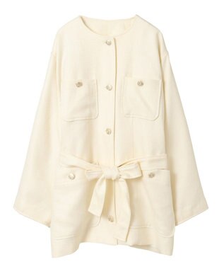 Green Parks ツィードミディ丈ジャケット Off White