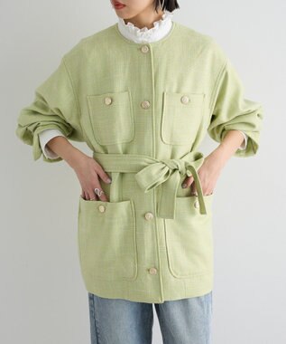 Green Parks ツィードミディ丈ジャケット Lime Green