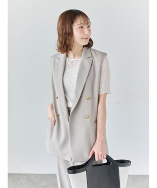 Te chichi リネンライクダブルブレストジレ(セットアップ可) Ｓグレー