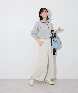 Green Parks ここちニット衿付き配色プルオーバー Gray