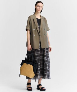 23区 ペーパーライクコンビ トートバッグ (M) ブラック×ベージュ