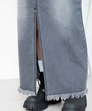 WEGO フリンジロングスリットデニムスカート デニムブラックソノタ