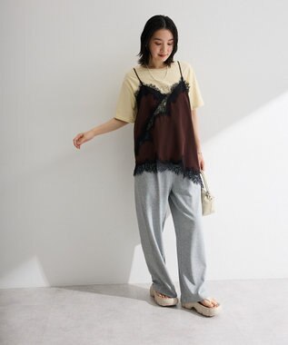 Green Parks レースドッキングサテンビスチェ Brown