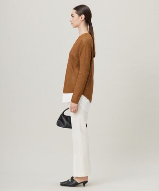 ICB 【洗える】 ペーパーブレンドシャインニット Vネックプルオーバー ラセットブラウン系