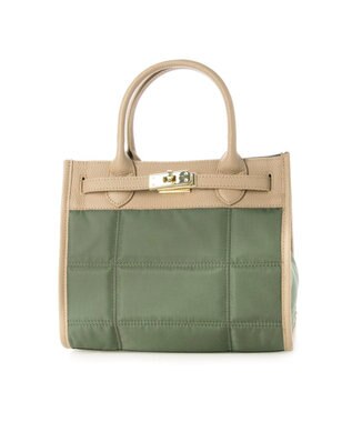 UNBILLION ペルケ perche / ナイロンキルト×クロコ型押し牛革2wayトートバッグS グリーン