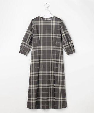 J.PRESS LADIES L ブロックチェックジャガード ワンピース ブラック×ベージュ系