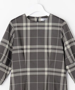 J.PRESS LADIES L ブロックチェックジャガード ワンピース ブラック×ベージュ系