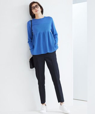 自由区 S 【UVカット・接触冷感・洗える】コットンサテンテーパード パンツ ネイビー