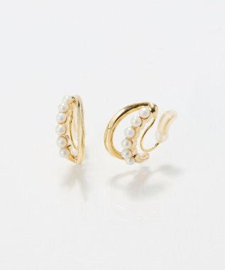 Phoebe 〈痛くないシリーズ/アレルギー対応〉プチパールダブルフープライトフィットイヤリング　ゴールド ゴールド