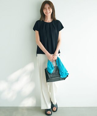 23区 【Oggi5月号掲載/洗える】リネンレーヨンストレッチ ワイド パンツ ホワイト系