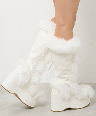 WEGO レースアップボリュームファーロングブーツ ホワイト
