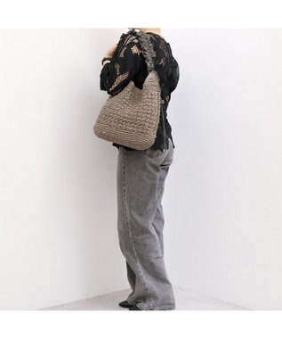 UNBILLION カシュカシュ cachecache / ドロストフリルハンドル地柄編みトート カゴバッグ GY