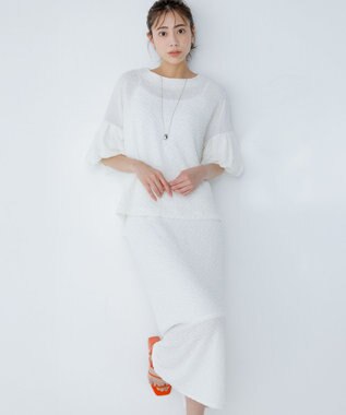 #Newans 【金子綾さんインスタライブご紹介アイテム】【洗える/セットアップ可能】ふくれジャガード パフスリーブブラウス ホワイト