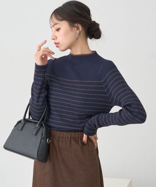 earth music&ecology ハイネックリブニットプルオーバー Border Navy