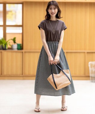 ANY SIS L 【洗える】チェックドッキング ワンピース ブラウン