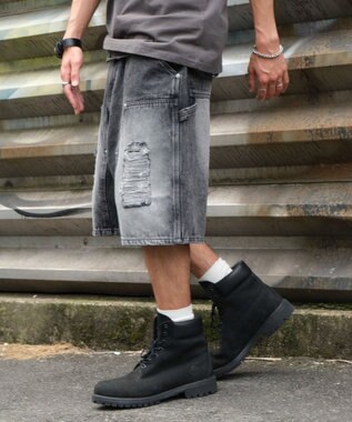 WEGO ダブルニーダメージデニムショーツ デニムブラックソノタ