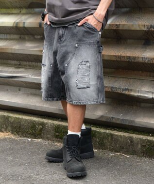 WEGO ダブルニーダメージデニムショーツ デニムブラックソノタ