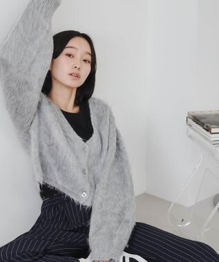 WEGO ファータッチニットショートカーデ ライトグレー