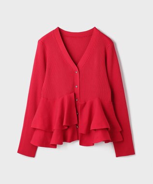 GRACE CONTINENTAL ペプラムニットカーディガン レッド