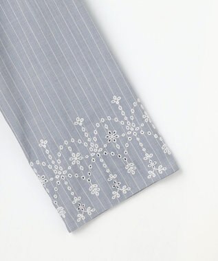 J.PRESS LADIES S ストライプ×エンブロイダリー クルーネック ブラウス ネイビー×ホワイト系