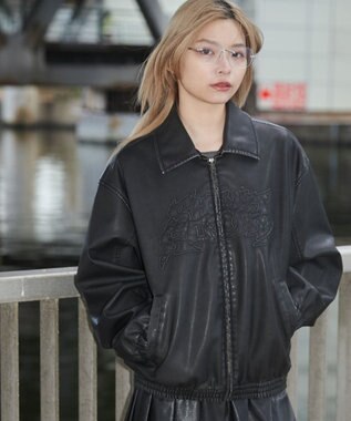 WEGO 【ユニセックス着用ITEM】PUダメージアップリケブルゾン ブラック