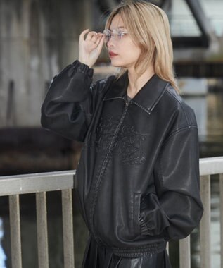 WEGO 【ユニセックス着用ITEM】PUダメージアップリケブルゾン ブラック