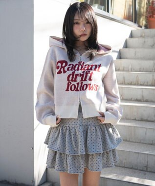 WEGO グラフィックジャガードニットZIPパーカー ホワイトアイボリー