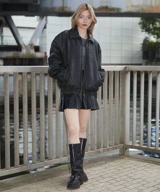 WEGO 【ユニセックス着用ITEM】PUダメージアップリケブルゾン ブラック