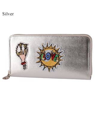 tsumori chisato CARRY ラブワッペン ラウンドファスナー長財布 シルバー