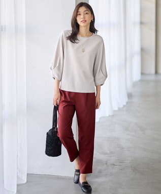 ANY L コンフォータブル袖タックブラウス ライトグレー