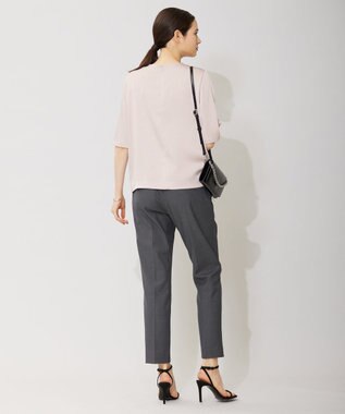 ICB 【洗える】 サテンクレープ Tブラウス パールグレー系